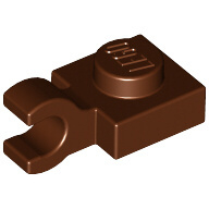 Lego destička 1x1 se svorkou (úchytem) vodorovně, červeno hnědá (4597274, 4263175, 6236779)